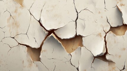 Fototapeta premium 2410 20.A broken concrete texture with large, irregular cracks spreading across the surface on a transparent background. The realistic fissures create a distressed, weathered look, perfect for