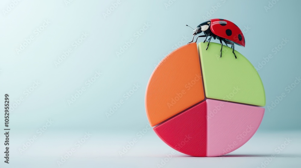 Poster ladybug on a pie chart segment, symbolizing balance and distribution