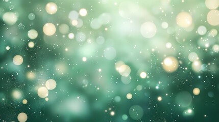Obraz premium 2410 54.A green background softly illuminated by white bokeh lights, creating a light and airy composition. The blurred light spots, resembling small glowing orbs, float across the frame, adding a