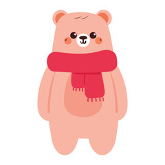 cute drawing cartoon bear wearing scarf. cute animal drawing, doodle, sticker for winter