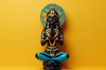 A lifelike illustration of Goddess Kali standing atop a demon, symbolizing the victory of good over evil