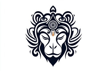 Obraz premium A minimalist outline of Hanumanâ€™s face, with his third eye symbol and calm expression in simple lines
