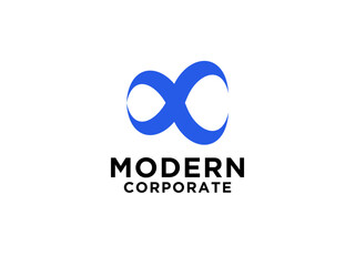 Modern Infinity Logo. Blue Sea Wave with Black Geometric Striped Lines Combination isolated on White Background. Usable for Business and Technology Logos.