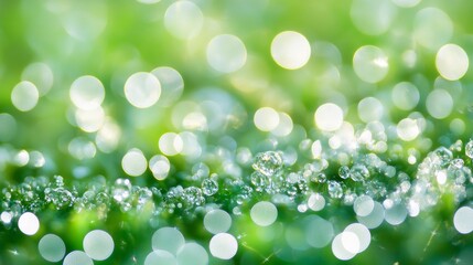 Fototapeta premium 2410 53.A subtle pattern of white bokeh lights scattered across a bright green background, with soft light orbs varying in size and intensity. The green hue provides a refreshing, nature-inspired
