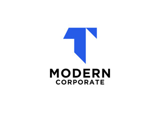 Initial Letter T Logo. Blue Square Rounded Shape Origami Style with Line isolated on White Background. Usable for Business and Branding Logos.