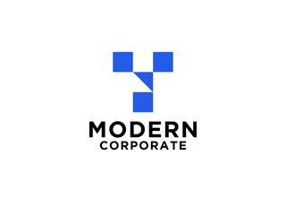 Fototapeta premium Initial Letter T Logo. Blue Square Rounded Shape Origami Style with Line isolated on White Background. Usable for Business and Branding Logos.