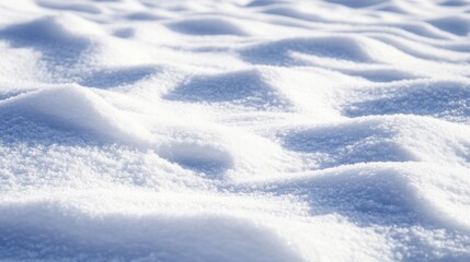 2410 9.A close-up view of the ground covered in freshly fallen snow, showing intricate details of the texture formed by the snowfall. The snow appears smooth and soft, with natural patterns and