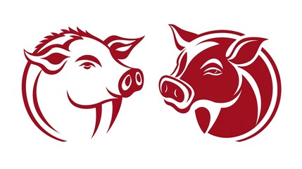 Stylish Unavaca Logo Featuring a Pig: A Vector Design with Detailed Outlines in Red and White. This logo effectively represents the brand's identity, showcasing a pig within a beef shell, 
