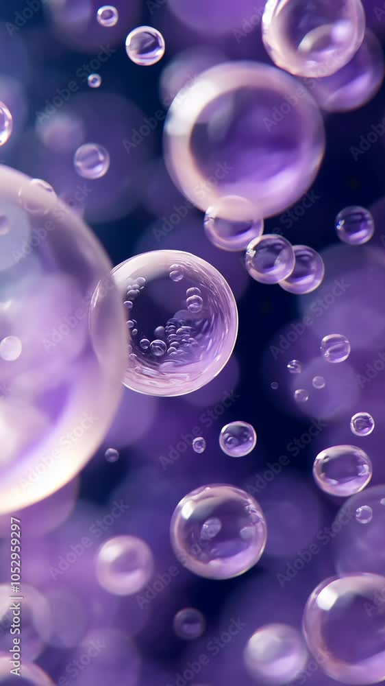 Aufkleber violet and purple bubbles floating in dark abstract background