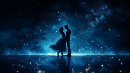 Naklejka premium A romantic couple dancing beneath a starry sky, elegant movements. AI generated