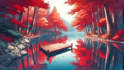 Mirror of Leaves Tranquility by the Lake in Anime Art