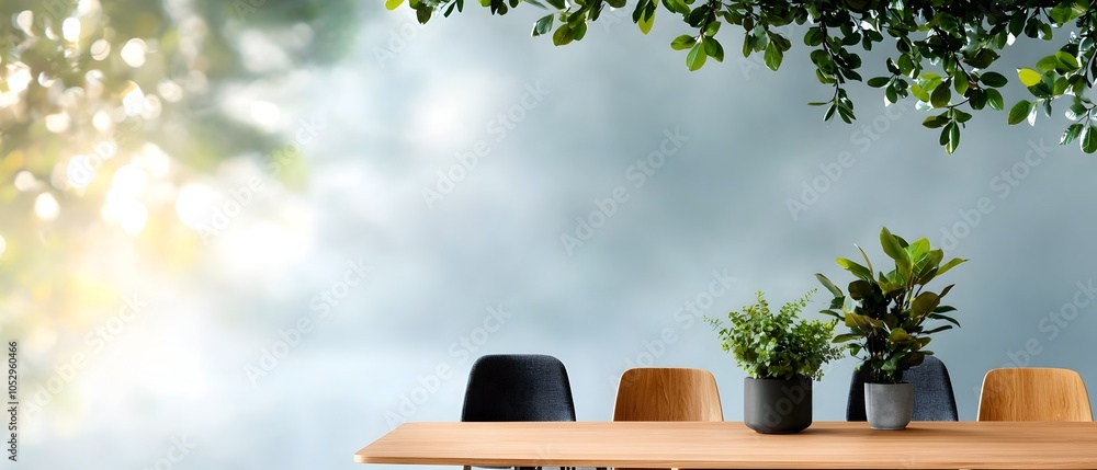 Aufkleber elegant and minimalist professional meeting space with a symmetrically arranged oak table and chairs