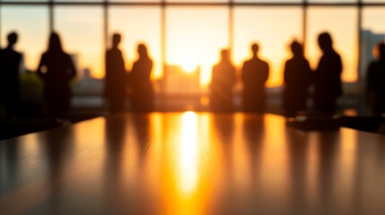 Silhouette of Professionals Against Sunset in Office