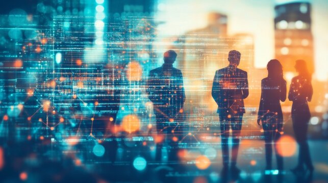 Business People in Urban Setting with Digital Overlay