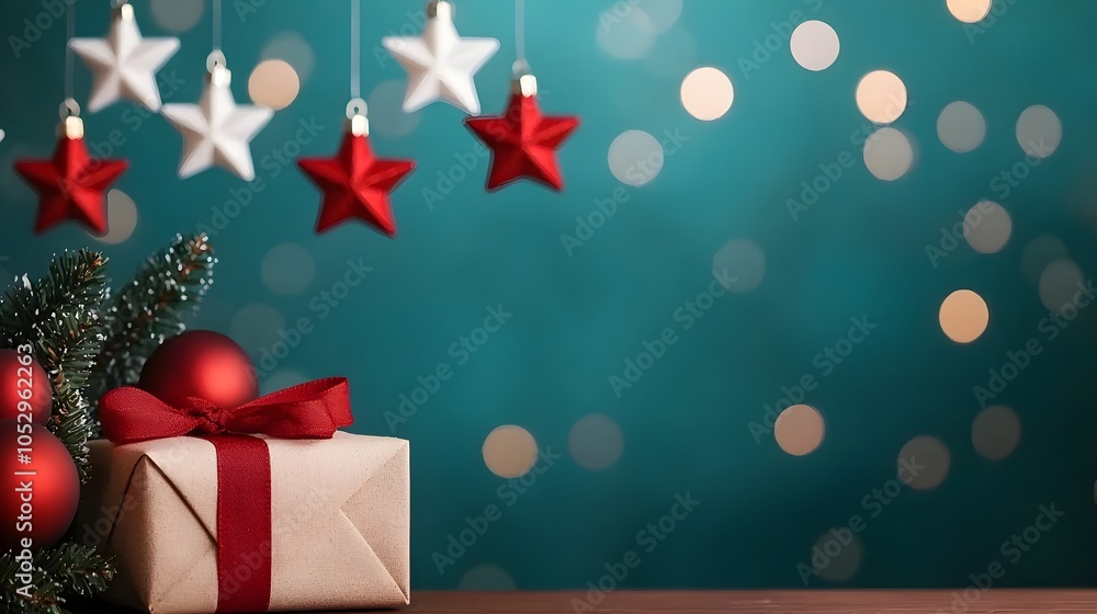 Aufkleber cozy and inviting holiday scene with gently hanging red and white star against a warm bokeh lit back