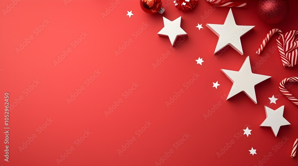 Aufkleber vibrant red and white star shapes floating in the dreamy bokeh filled night sky creating a magical a