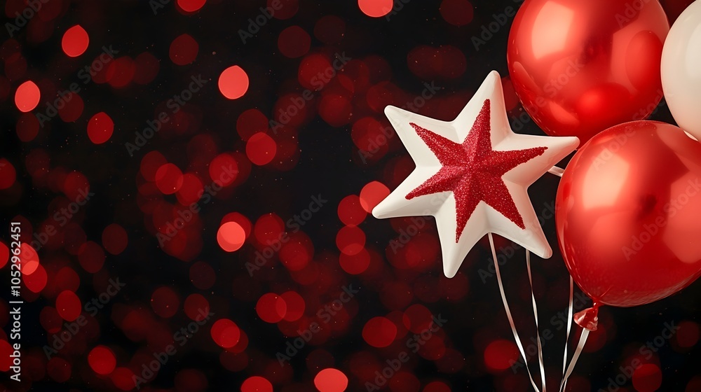 Aufkleber dreamy and soft new year s day featuring floating red and white stars in a bokeh filled sky with a c