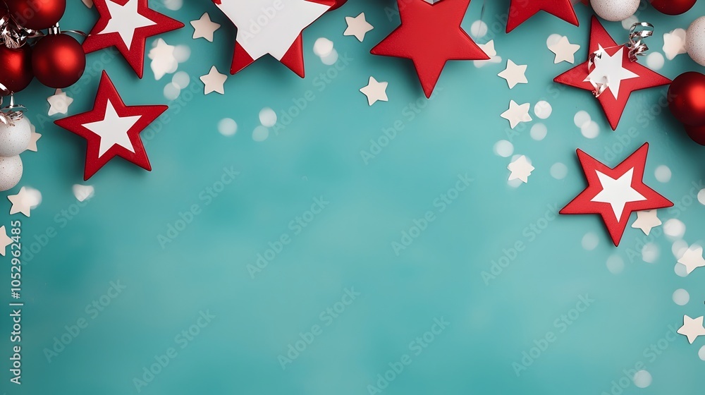 Poster whimsical and magical star shaped red and white bokeh patterns creating a dreamy luminous and festiv