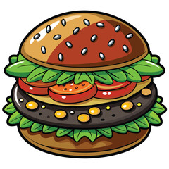 Delicious Black Bean Burger Vector Illustration on White Background in Detailed High Quality