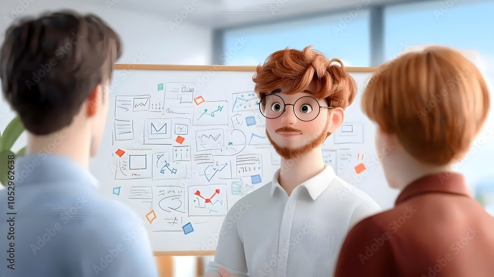 Leinwandbilder a vibrant watercolor depicting a multicultural team engaged in a creative meeting with a whiteboard 