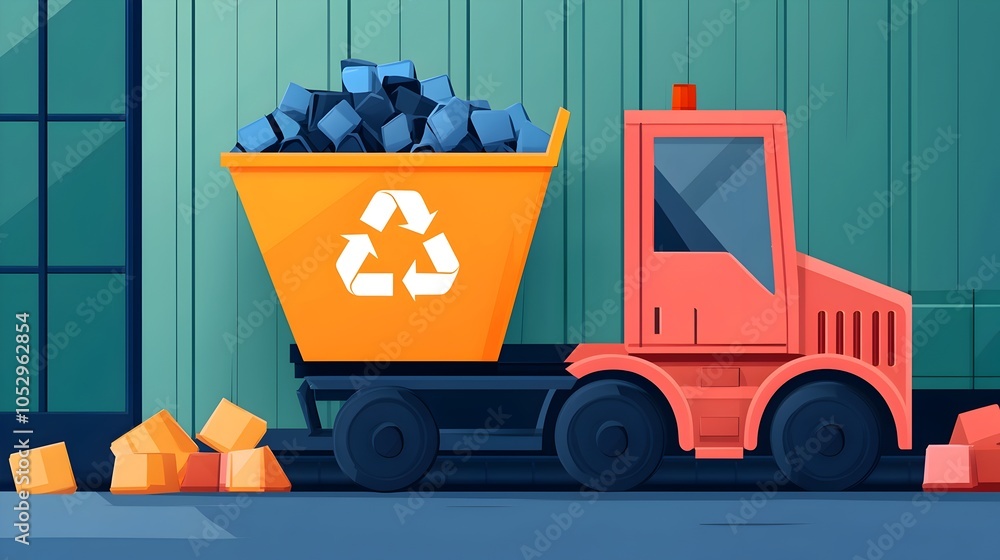 Poster of a modern high tech waste management plant featuring automated conveyor belts and sorting systems 