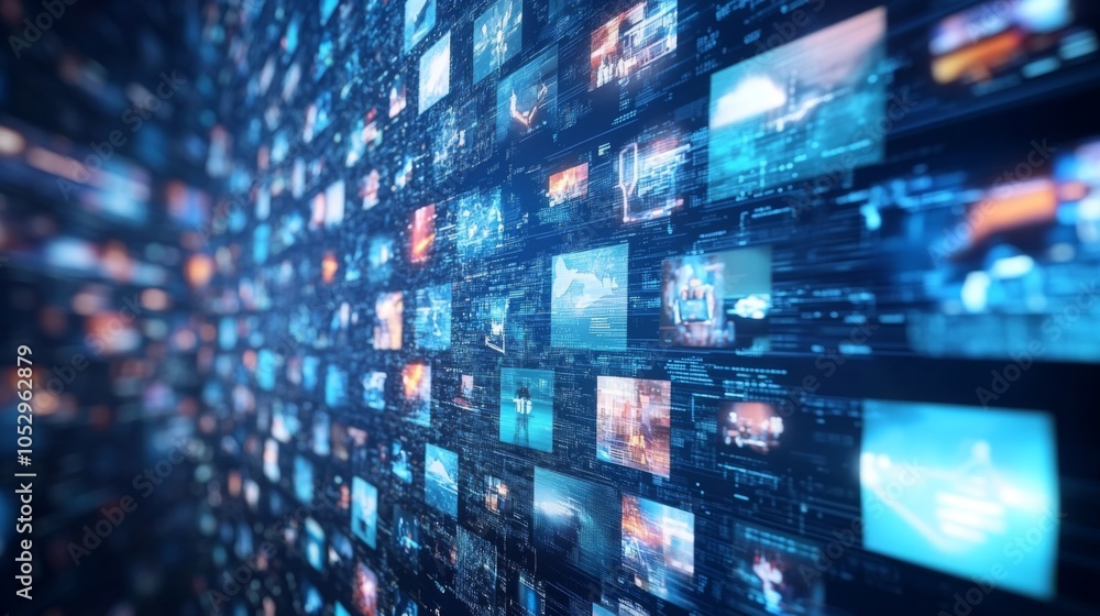 Poster digital media wall with dynamic images and data flow