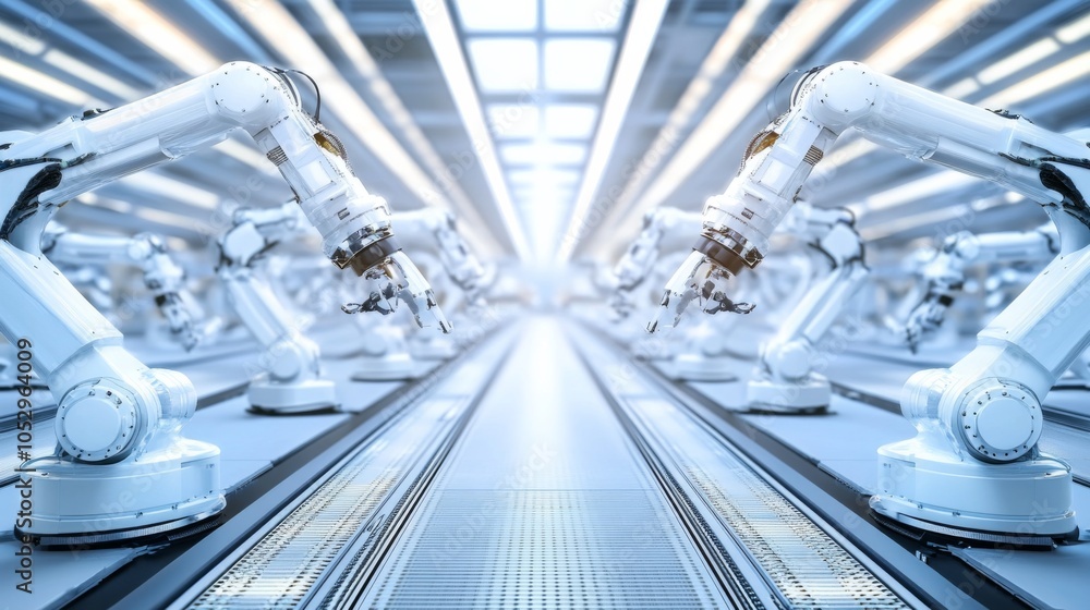Poster advanced robotic arms in a modern factory setting