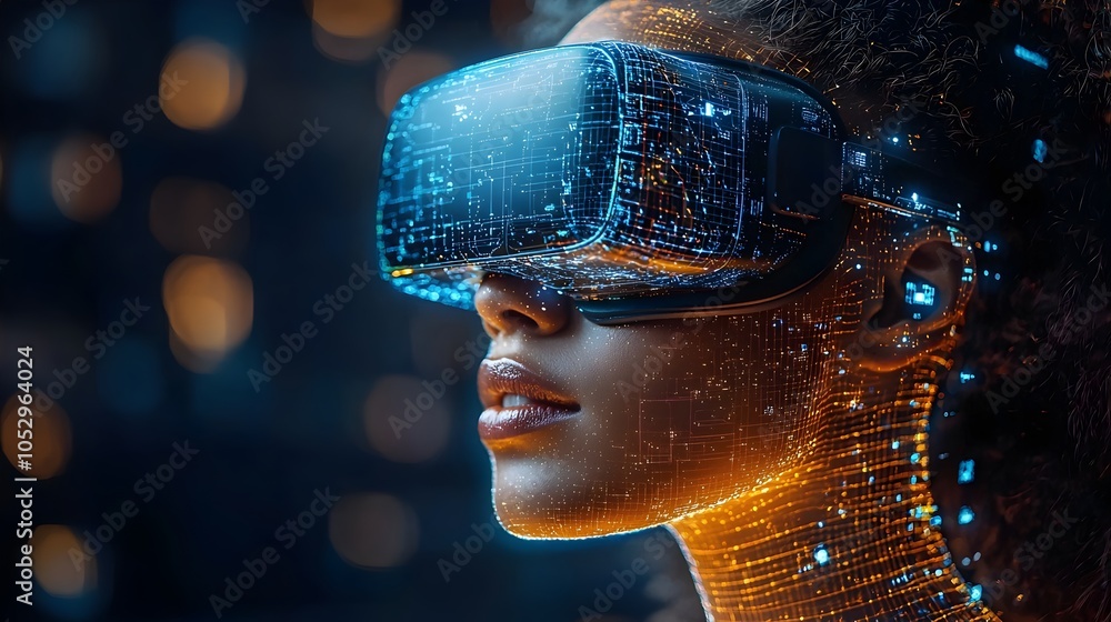 Poster futuristic smart warehouse leveraging augmented reality technology to boost supply chain optimizatio