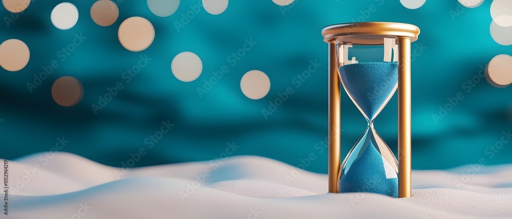 Aufkleber Mesmerizing flow of ethereal blue sand cascading within an hourglass surrounded by a soft dreamy glow and captivating white bokeh creating a serene and timeless visual experience