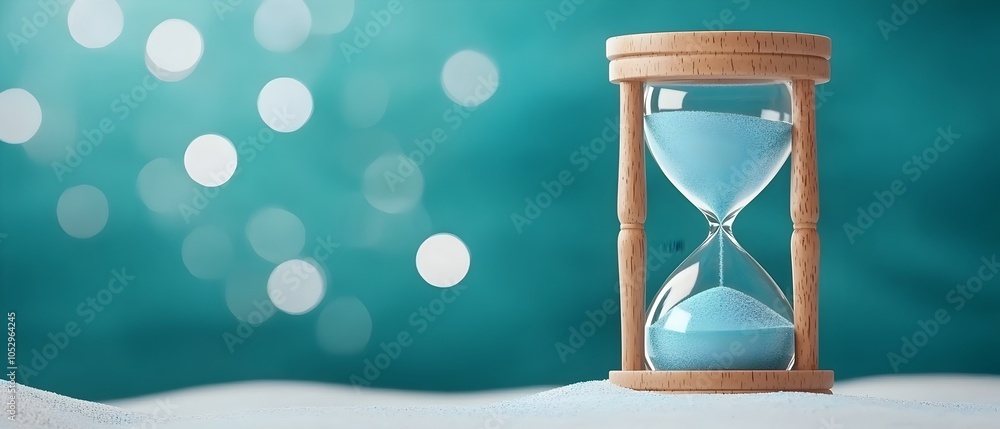 Poster graceful hourglass filled with delicate blue sand illuminated by a soft fair light that creates a be