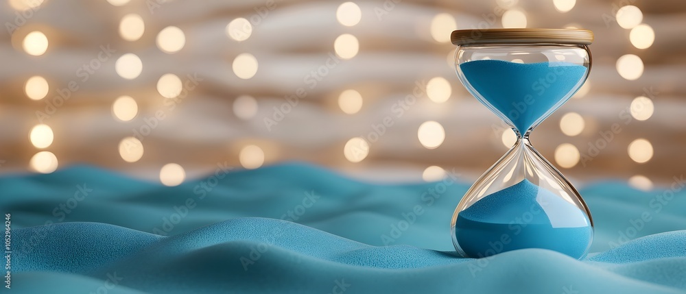Aufkleber flowing blue sand gracefully swirling and drifting within an hourglass set against a mesmerizing bac