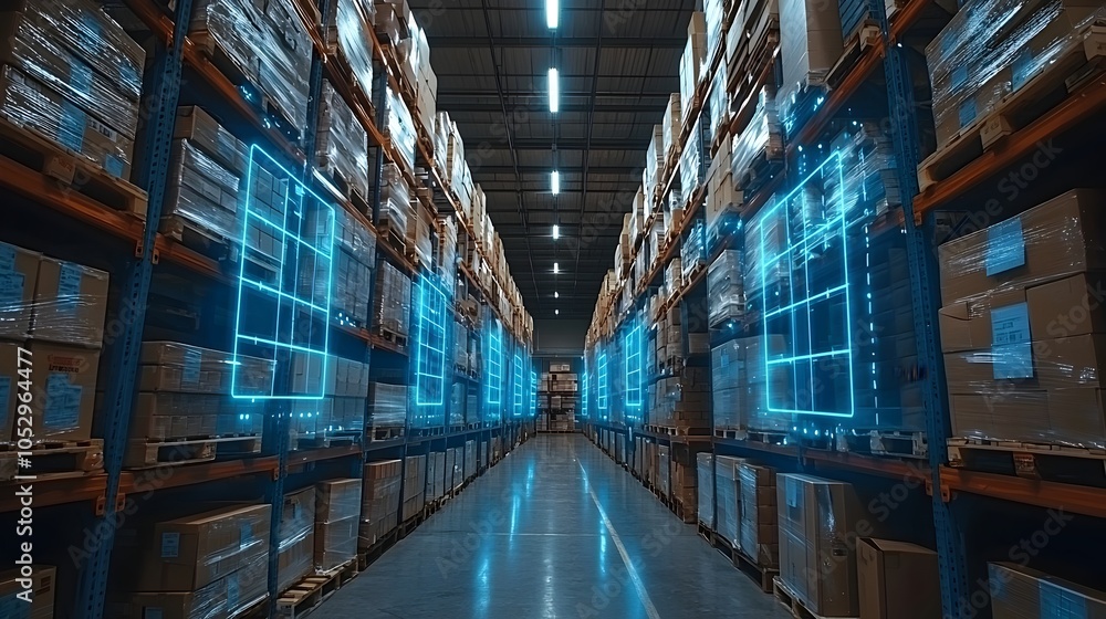 Leinwandbilder augmented reality powered warehouse optimization and efficient package tracking futuristic logistics