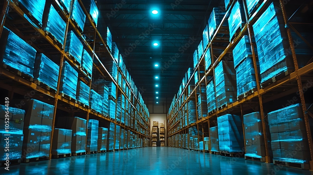 Aufkleber augmented reality powered package tracking in futuristic warehouse with glowing indicators guiding e