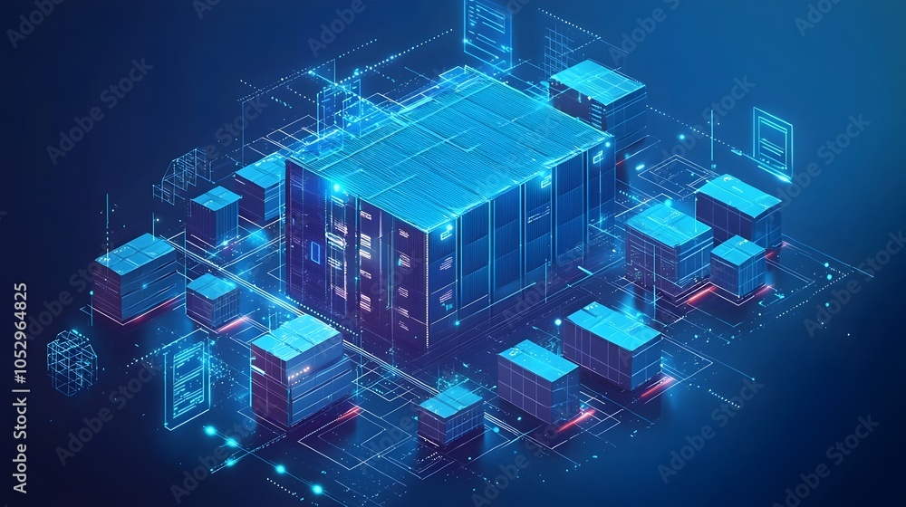 Poster futuristic augmented reality warehouse management system for streamlined logistics and package track