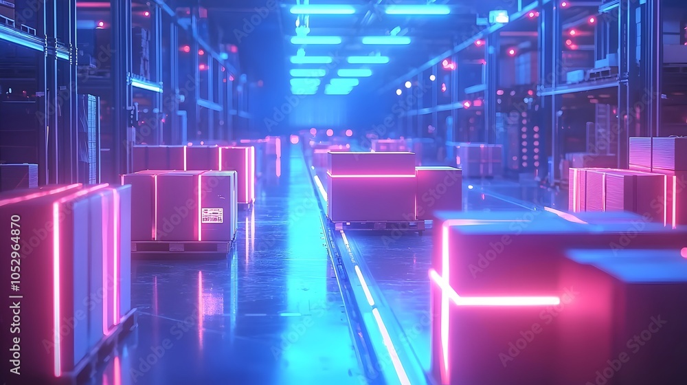 Aufkleber futuristic smart logistics system with augmented reality package identification in neon lit high tec