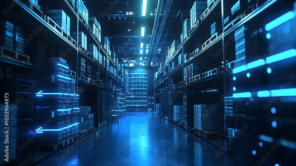 Aufkleber Innovative Smart Logistics System Featuring Augmented Reality Package Identification Technology to Guide Efficient Workflow in a Futuristic High Tech Warehouse Environment