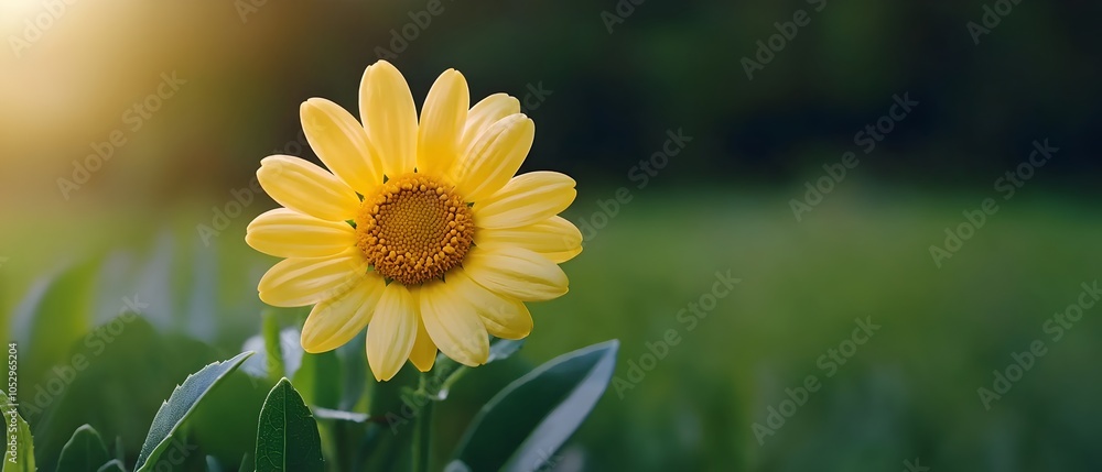 Poster vibrant field of yellow daisies swaying gently in the soft breeze sunlight highlighting each delicat