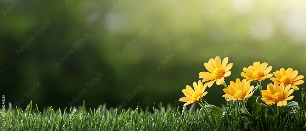 Poster vibrant yellow daisies swaying gracefully in the gentle breeze with each petal illuminated by the wa