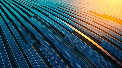 2410 101.An aerial view of a large solar photovoltaic power plant, showcasing long rows of solar panels neatly arranged to capture sunlight. The panels stretch across the landscape in a grid-like