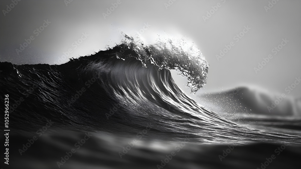 Poster small wave rolling forward with a smooth, curved crest just before it breaks