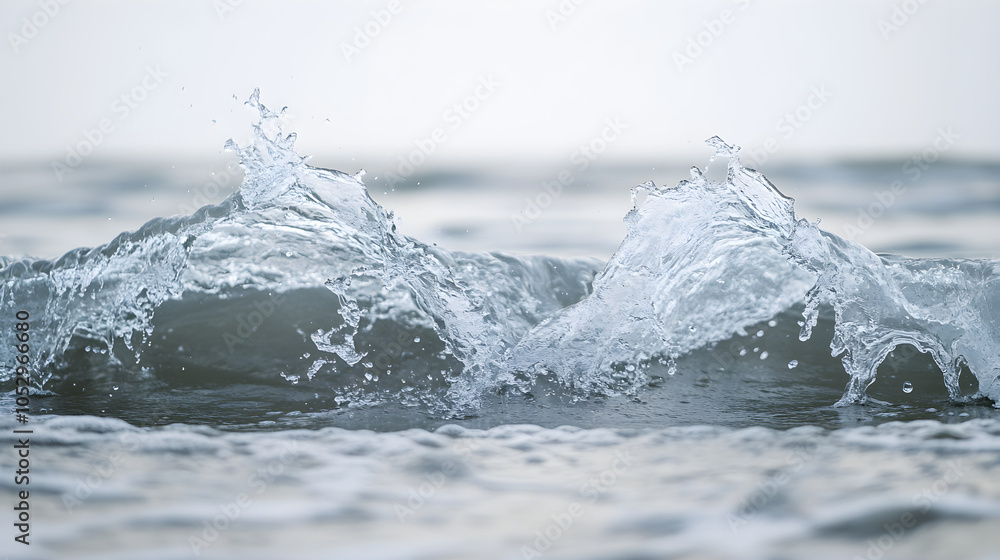 Poster two small waves converging creating a collision of water in mid-air