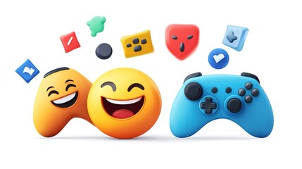 Colorful playing game emoji depicting a joyful character immersed in gaming, showcasing excitement and engagement. This playful icon captures the essence of fun and entertainment in gaming culture, 