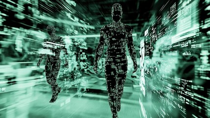 Digital Humanoid Walking Through Green Code Data Stream