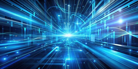 Obraz premium A digital landscape with glowing lines, representing the flow of data and the interconnectedness of information in the modern world.