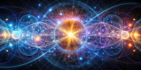 Fototapeta premium A Symphony of Cosmic Energy A Celestial Tapestry of Interconnected Orbs, Glowing with Ethereal Light, and Swirling with Vibrant Colors