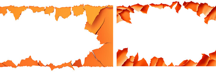 Fototapeta premium Set of a piece of orange paper with torn, rugged edges, adding a textured look, isolated on transparent background.