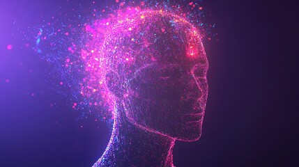 Abstract Human Head with Glowing Particles