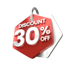 3d sales red and white discount price tag for composition 30 percent, amazing for product promotion