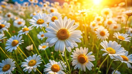 Fototapeta premium A drone soars above, revealing nature's delicate dance in a chamomile field.