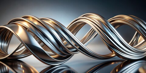 Abstract Metallic Flowing Ribbons in a Dynamic, Intertwined Formation